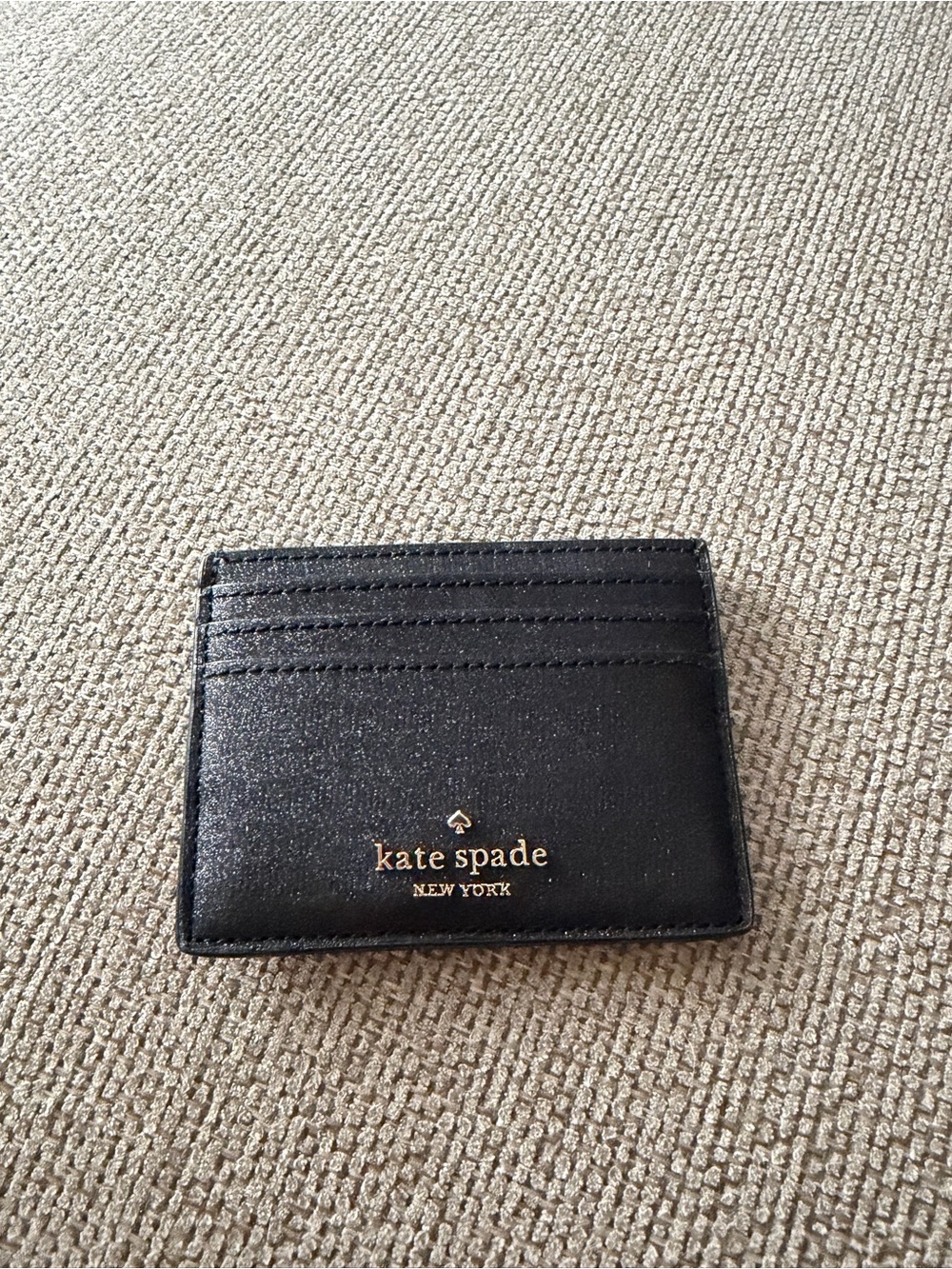 kate spade Black Leather Slim Card Holder with Gold Logo